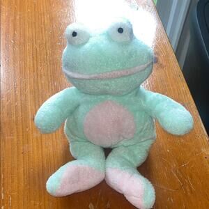 Ty Pluffies Grins Frog Green Pink Plush Beanie Stuffed Animal Baby Toy 2002